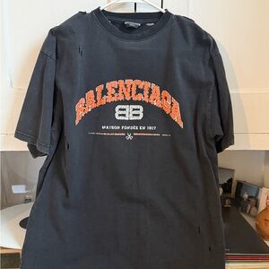Balenciaga Charcoal and Orange Logo Tee